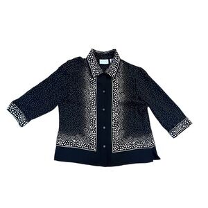 Liz Claiborne Button Down Blouse Womens 8 Black Polka Dot Dark Academia Workwear